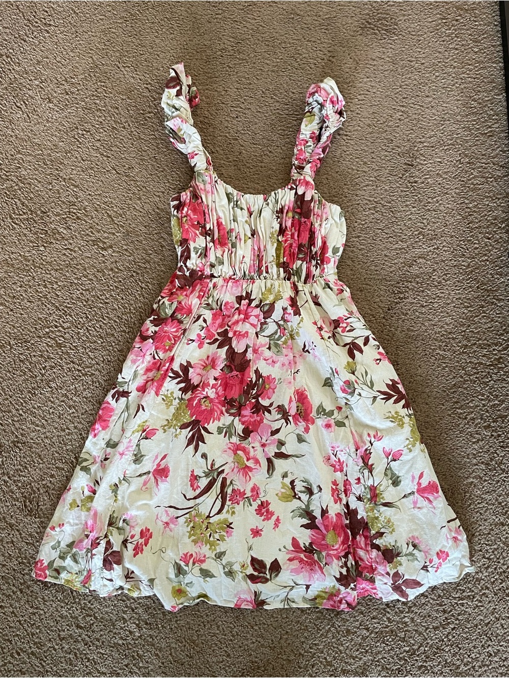 Abercrombie & Fitch Ruched Floral Babydoll Linen Cotton Dress